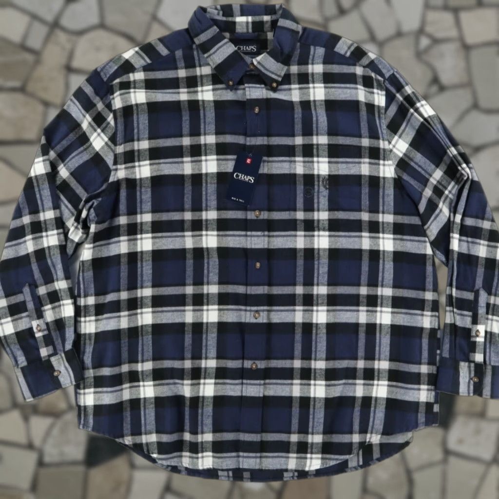 Chaps Chaps Shirt Navy Blue Plaid Button Down Shirt 2XB Men’s Long Sleeve Performance Flannel Cotton Casual Shirt Size US XXL / EU 58 / 5 - 1 Thumbnail