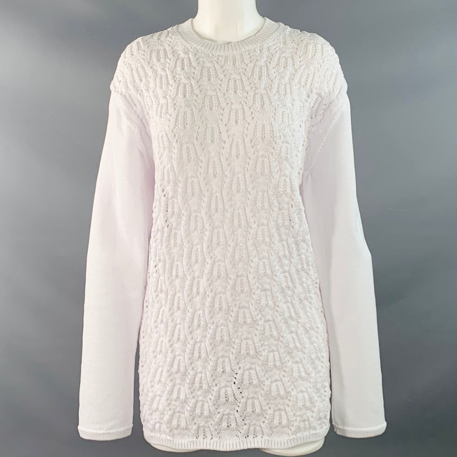Comme des Garcons 2022 Size M White Cable Knit Polyester Crew Neck Sweater Size M / US 6-8 / IT 42-44 - 1 Thumbnail