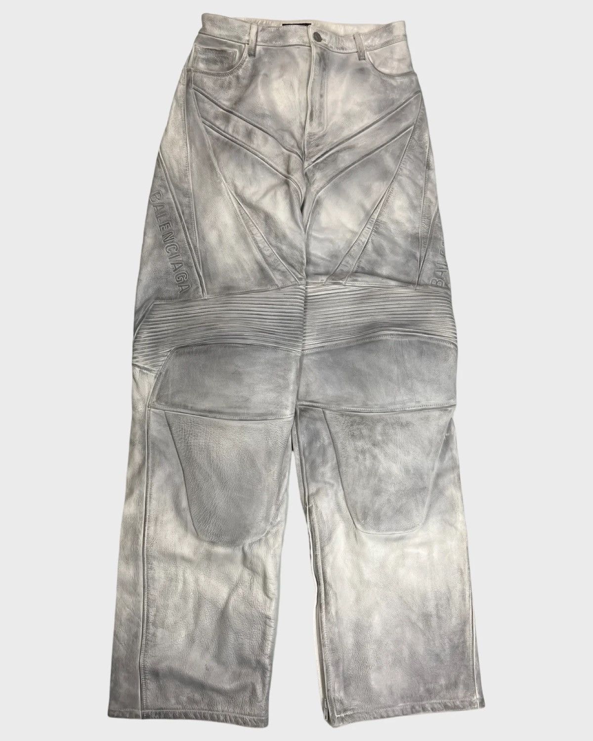 Balenciaga BALENCIAGA SS23 MUDSHOW MOTO LEATHER PANTS WHITE SZ:XS Size US 30 / EU 46 - 1 Thumbnail
