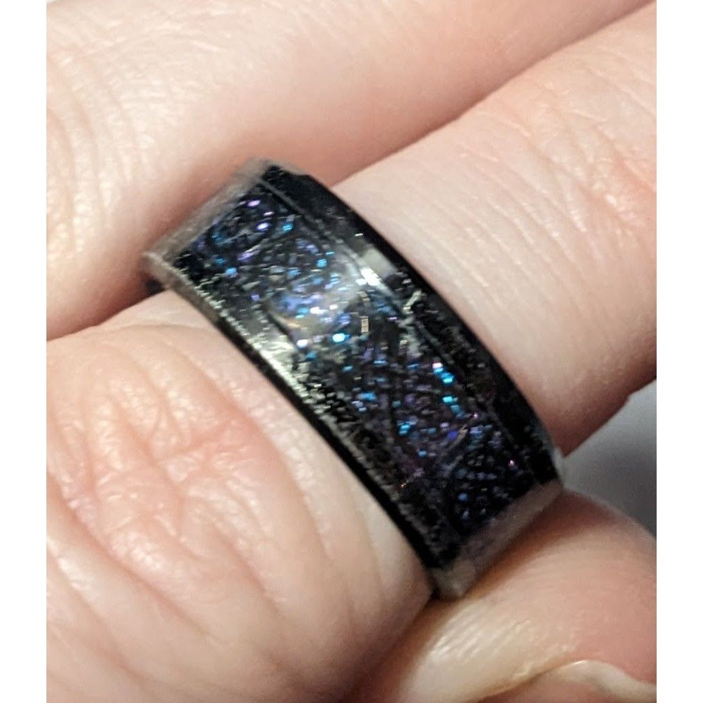 Other Gothic Black Stainless Steel Blue And Purple Glitter Inlay R Size ONE SIZE - 14 Thumbnail