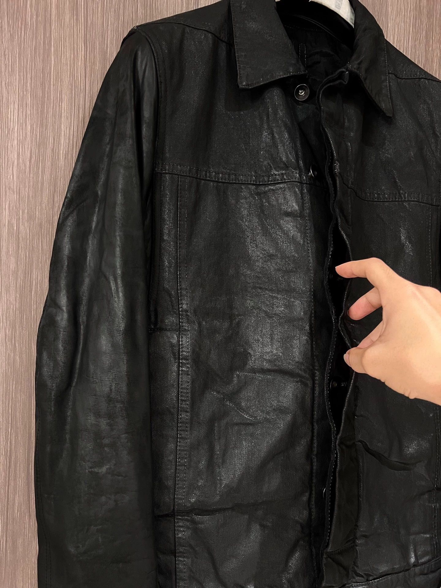 Rick Owens Rick Owens waxed leather sleeve denim jacket Size US S / EU 44-46 / 1 - 7 Thumbnail
