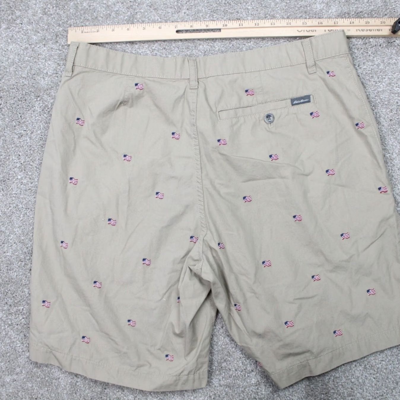 Eddie Bauer Eddie Bauer Men 35 Khaki American Flag All Over Print Chino Shorts 9" Inseam Casual Workwear Lightweight Pockets Regular Size 35 Mens Size US 35 - 3 Thumbnail