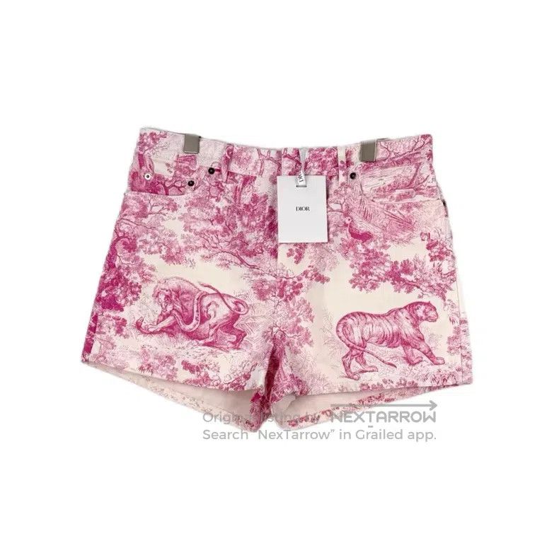 Dior Dior White and pink jungle animal denim cotton shorts Size 25" / US 0 / IT 36 - 1 Thumbnail