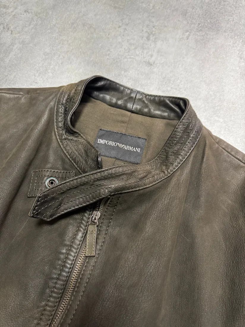 Emporio Armani × Vintage AW2009 Emporio Armani Brown Leather Wool Embelishments Jacket Size US L / EU 52-54 / 3 - 6 Thumbnail