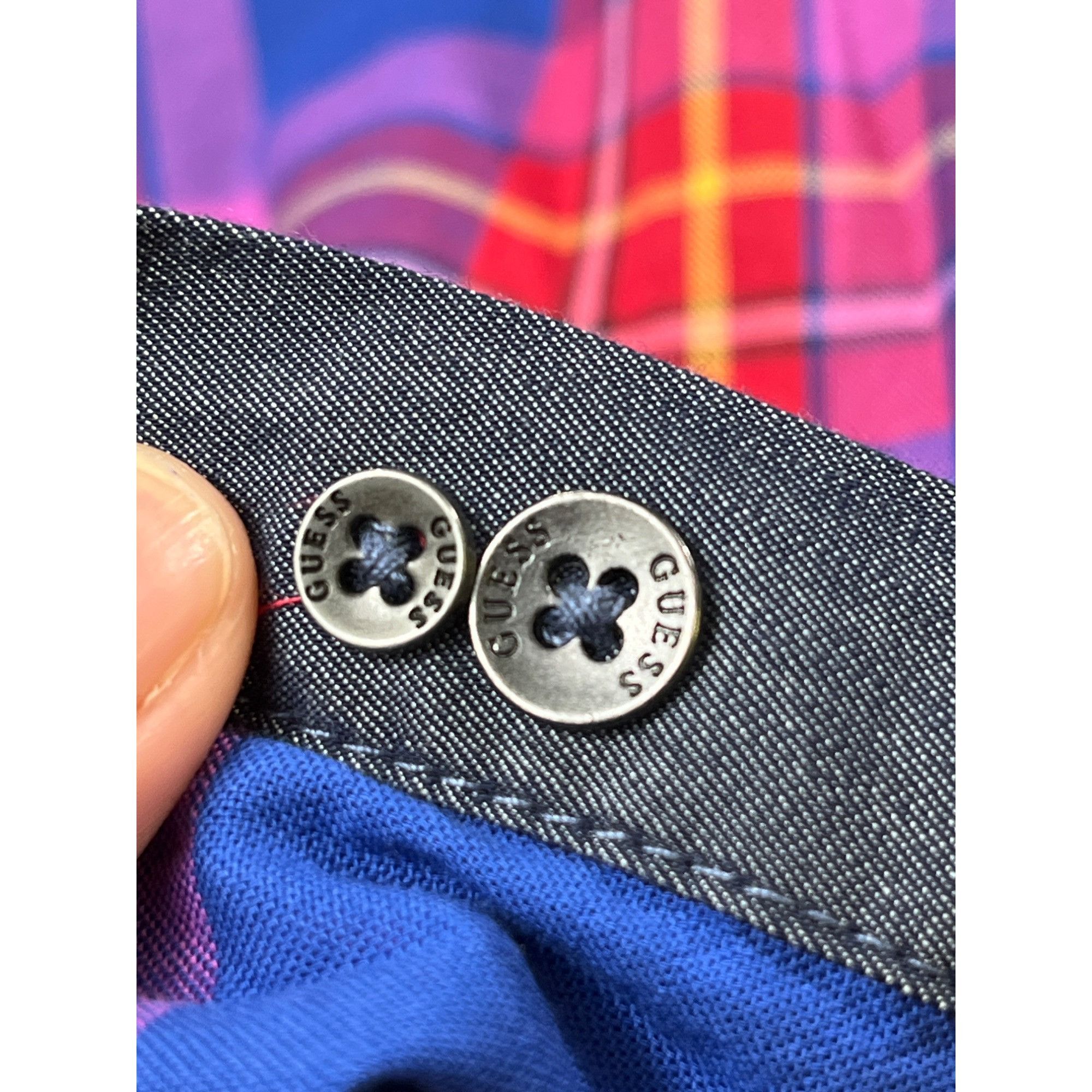 Guess Guess SKU 7659 Mens Long Sleeve Pink and Blue Plaid Button U Size US XL / EU 56 / 4 - 11 Thumbnail