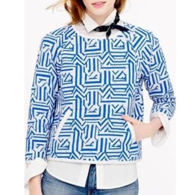 J.Crew J. Crew Quilted Tiki Geometric Swearshirt Blue/White 8 Size M / US 6-8 / IT 42-44 - 1 Thumbnail