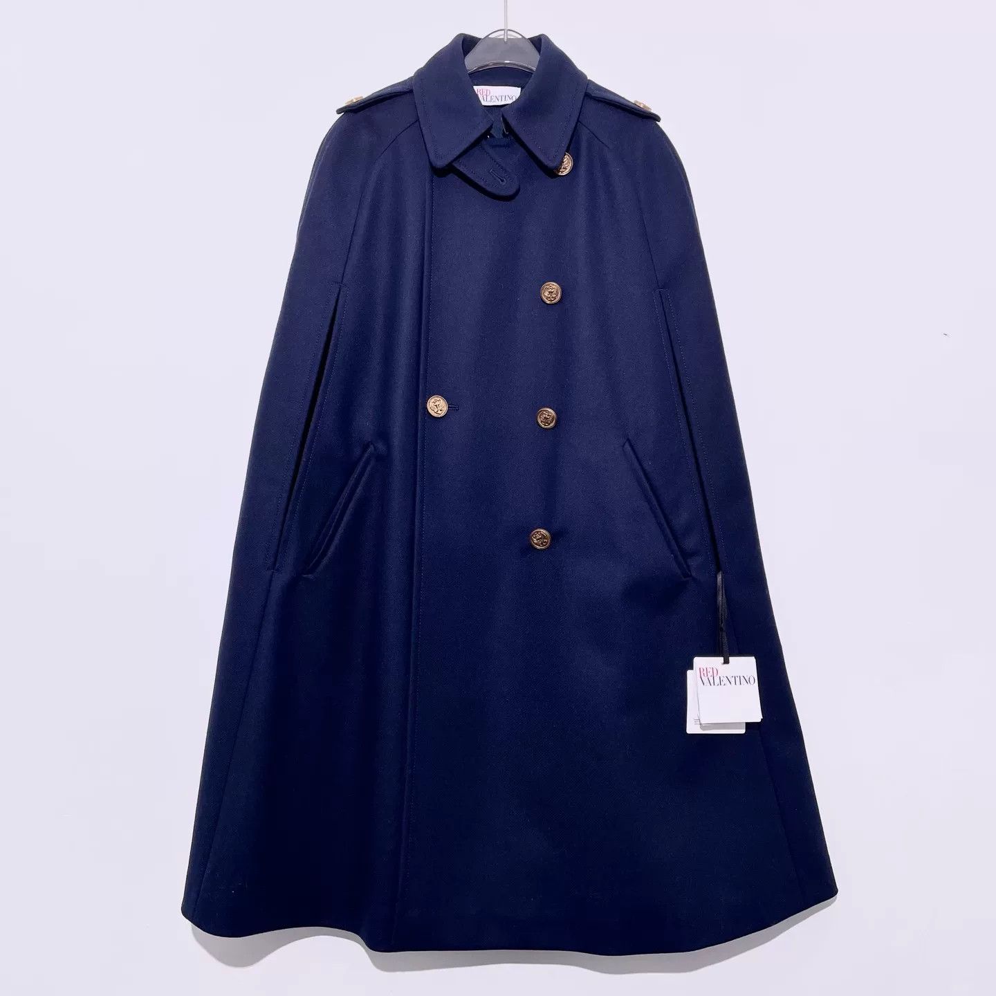 Valentino Valentino Dark Blue Double-Breasted Cape Coat Size XS / US 0-2 / IT 36-38 - 1 Thumbnail