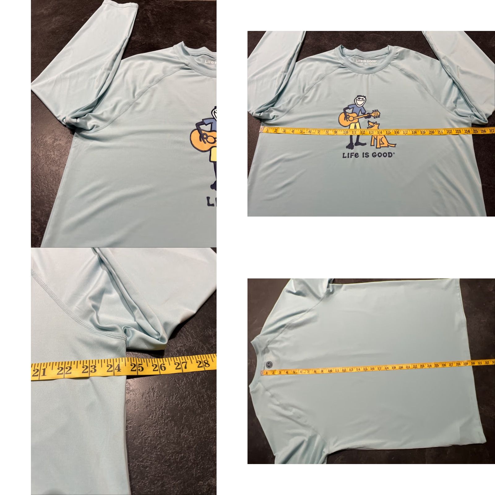 Life is Good Life is Good T-Shirt Dog Life is Good "Homemade Jam" Jake Dog Guitar Performance L/S Aqua XL Men shirts Mens T-Shirt XL Aqua Dog Theme Ready to wear Size US XL / EU 56 / 4 - 8 Thumbnail