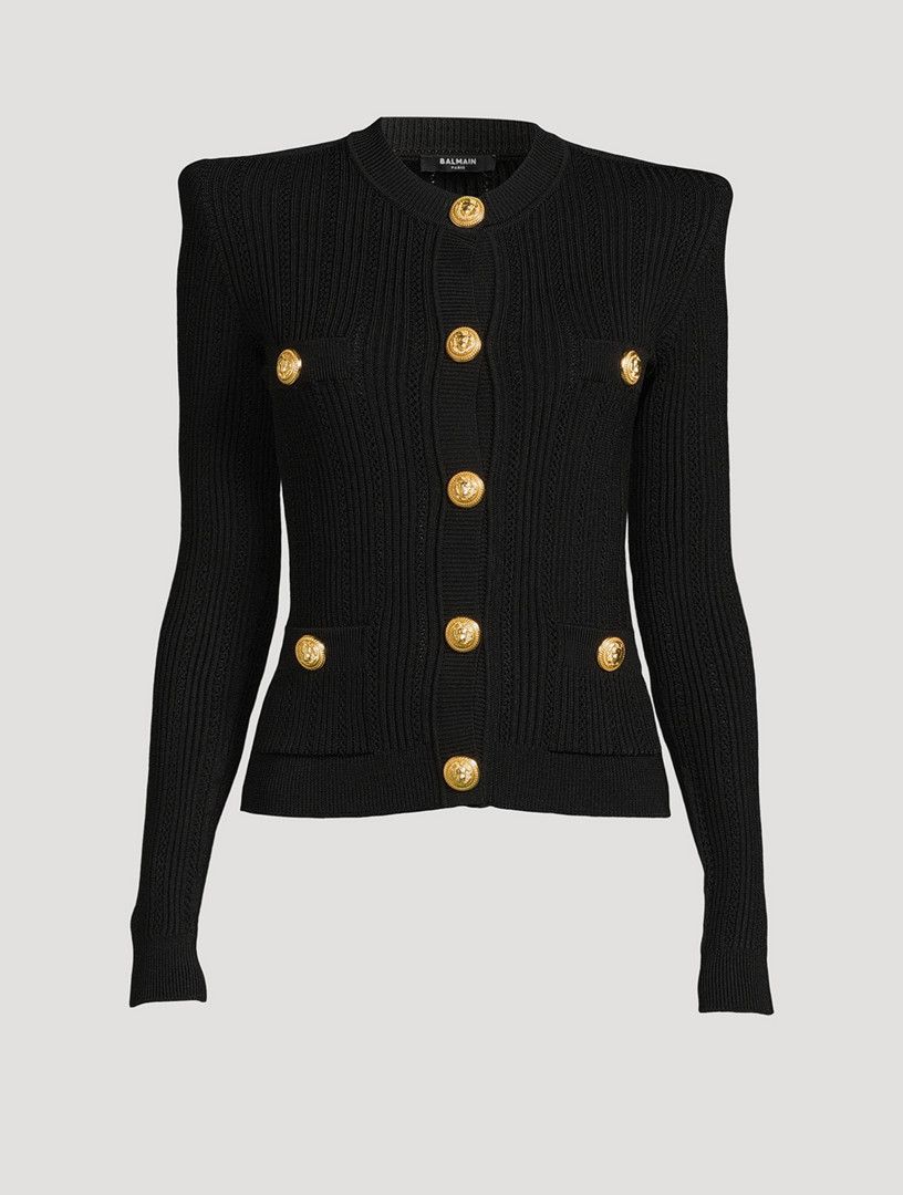 Balmain o1s1wg110825 Crewneck Cardigan in Black Size L / US 10 / IT 46 - 1 Thumbnail