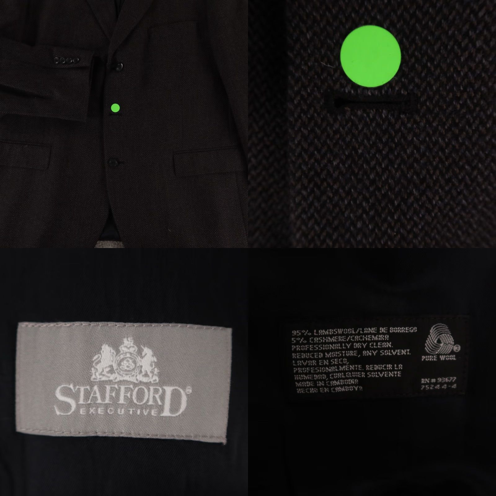 VINTAGE Stafford Blazer Mens 46R Tweed Herringbone Wool Cashmere 3-Button Notch Lapel Brown Gray Jacket Vintage 80s 90s City Preppy