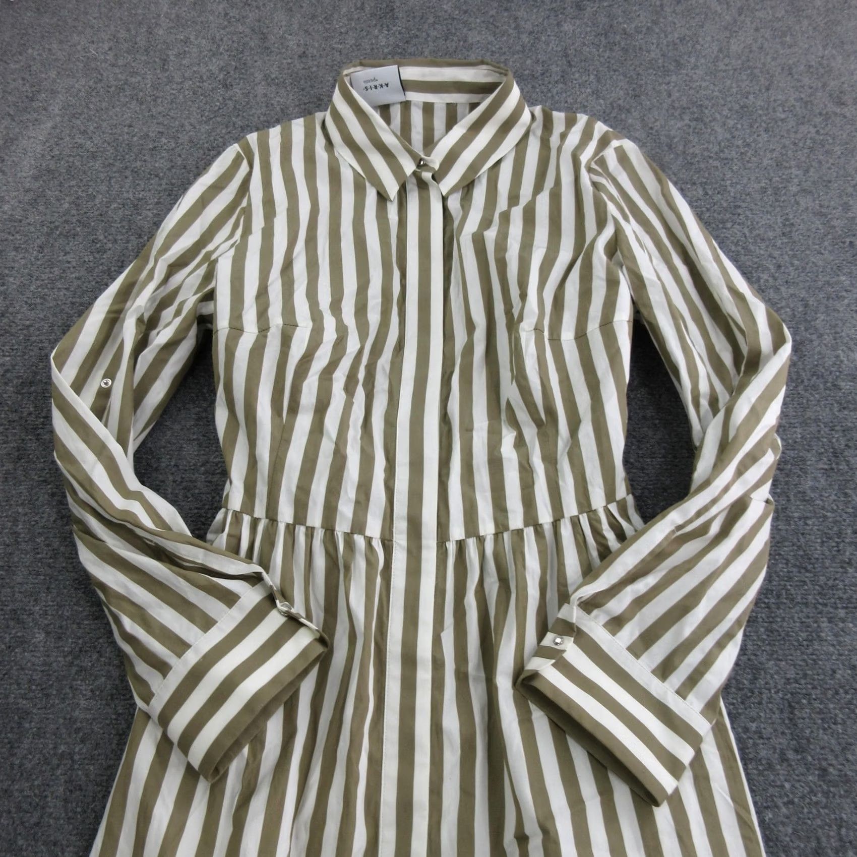 Vintage Akris Punto Shirt Dress Womens Midi Long Sleeve Belted Green Striped Size XL / US 12-14 / IT 48-50 - 2 Thumbnail
