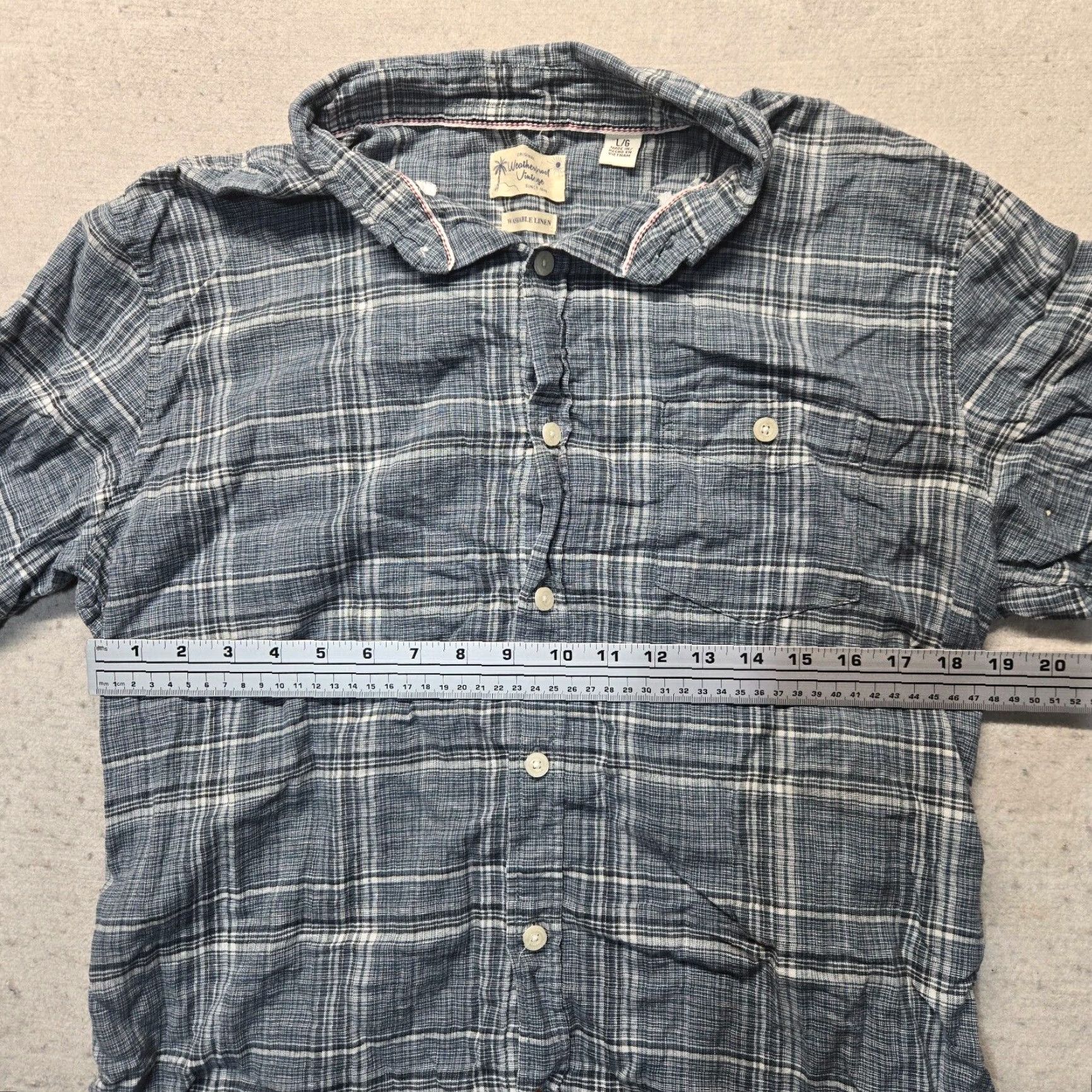 Weatherproof VINTAGE Weatherproof Plaid Button-Up Shirt Short Sleeve Machine Washable Linen Men's L Blue Size US L / EU 52-54 / 3 - 4 Thumbnail