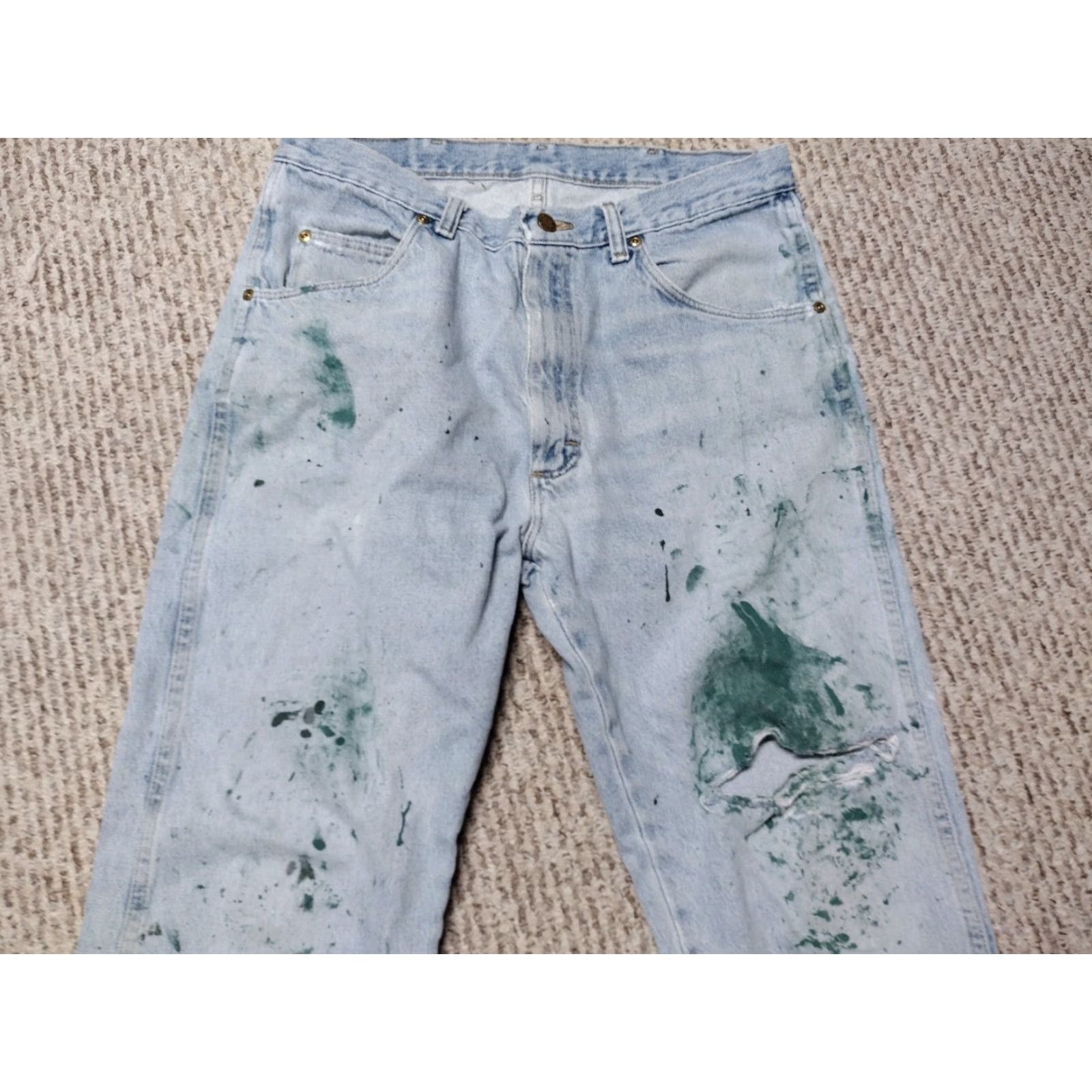 Wrangler VINTAGE Wrangler Jeans Distressed Paint Thrashed 34x32 Jeans 90s Rock Grunge Punk Biker Mens Size US 34 / EU 50 - 4 Thumbnail