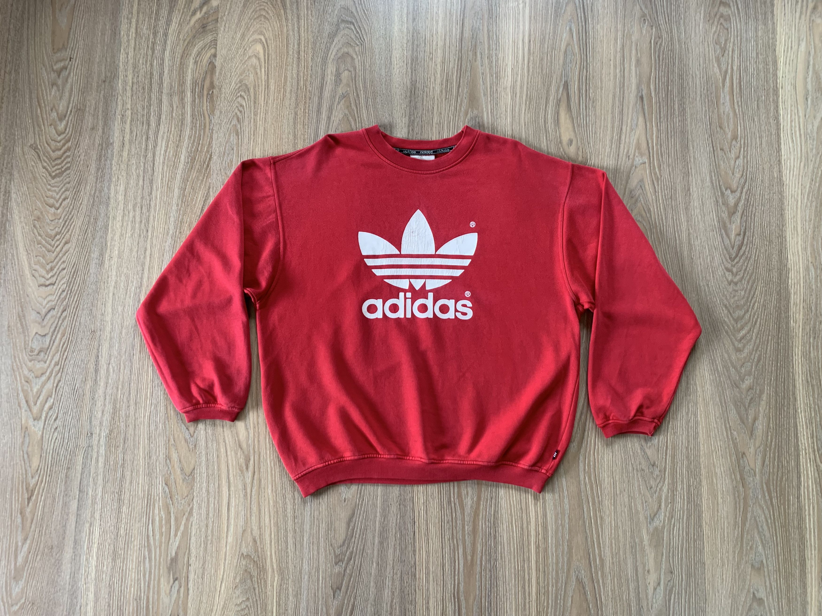 Adidas × Vintage Adidas Big Logo Red Cotton Vintage Sweatshirt Size US L / EU 52-54 / 3 - 1 Thumbnail