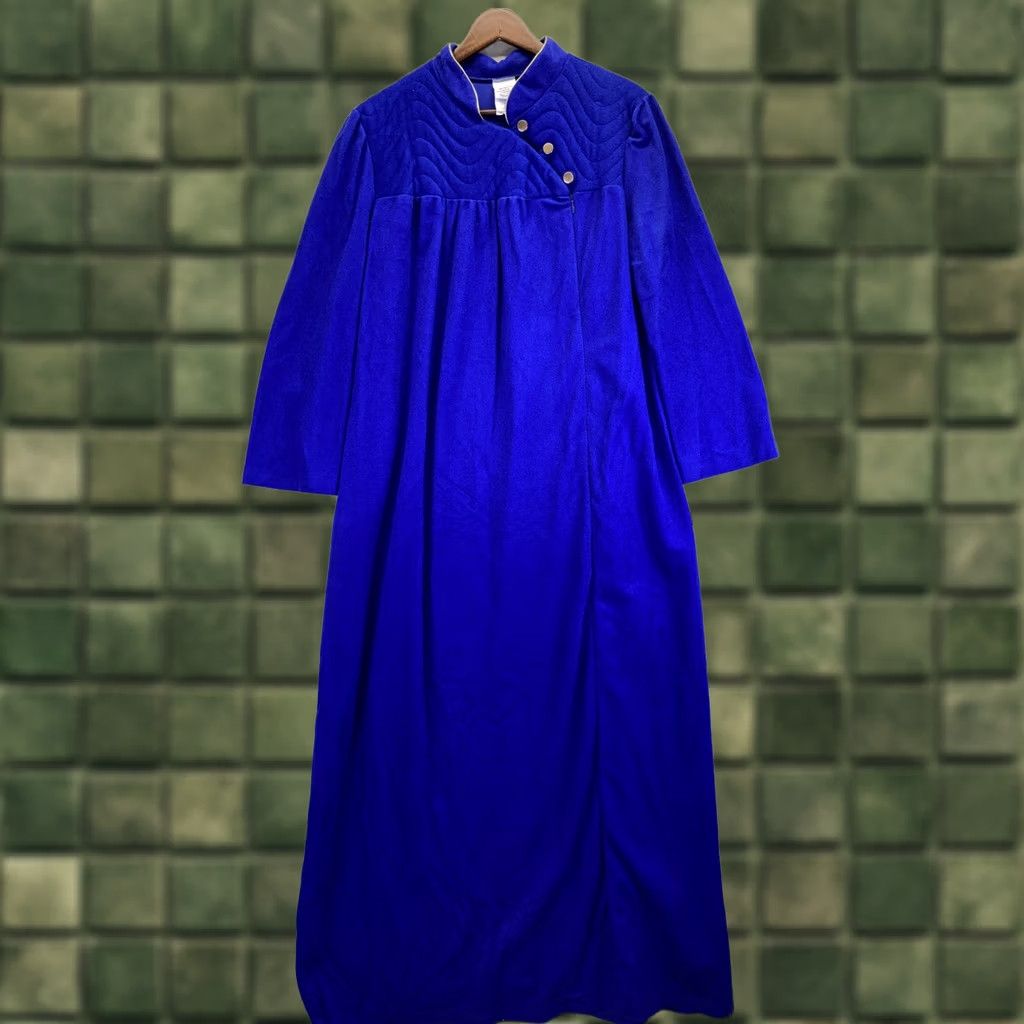 Vintage VINTAGE Night Gown Robe Womens Blue Fleece Like Sleepwear L 90s Size ONE SIZE - 1 Thumbnail