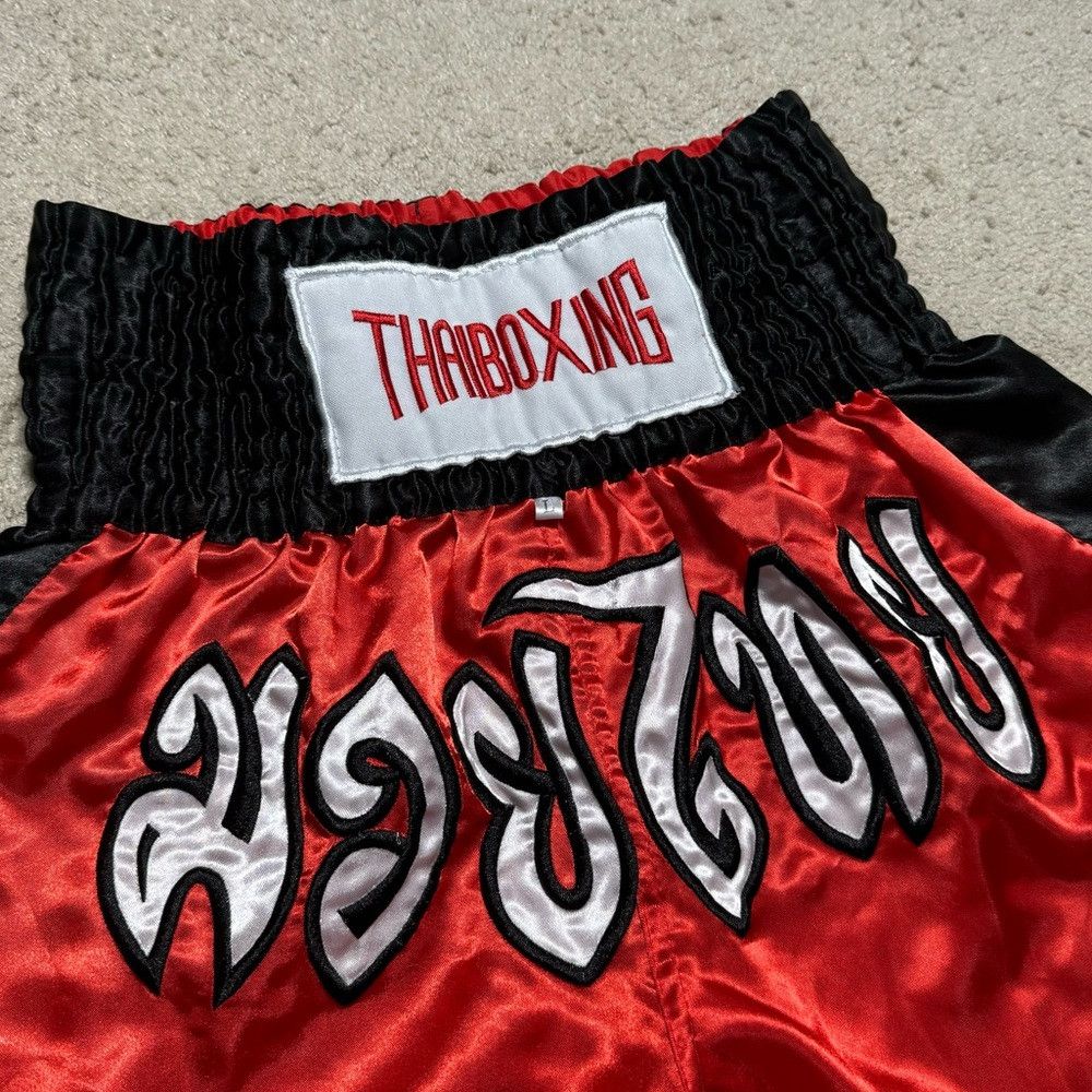 Tattersall White And Red Print Pattern Muay Thai Boxing Shorts main image 1