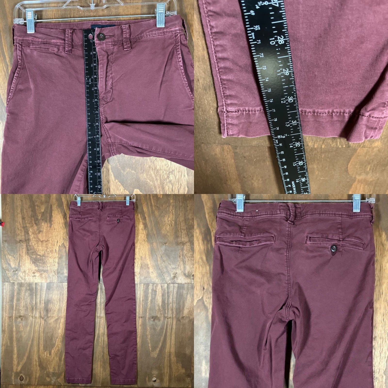 American Eagle Outfitters American Eagle Mens Pants Slim 28x34 Chino Cotton Blend Stretch Burgundy Red Regular Rise Mid Front Flat Front Workwear Casual Mens Size US 28 / EU 44 - 8 Thumbnail