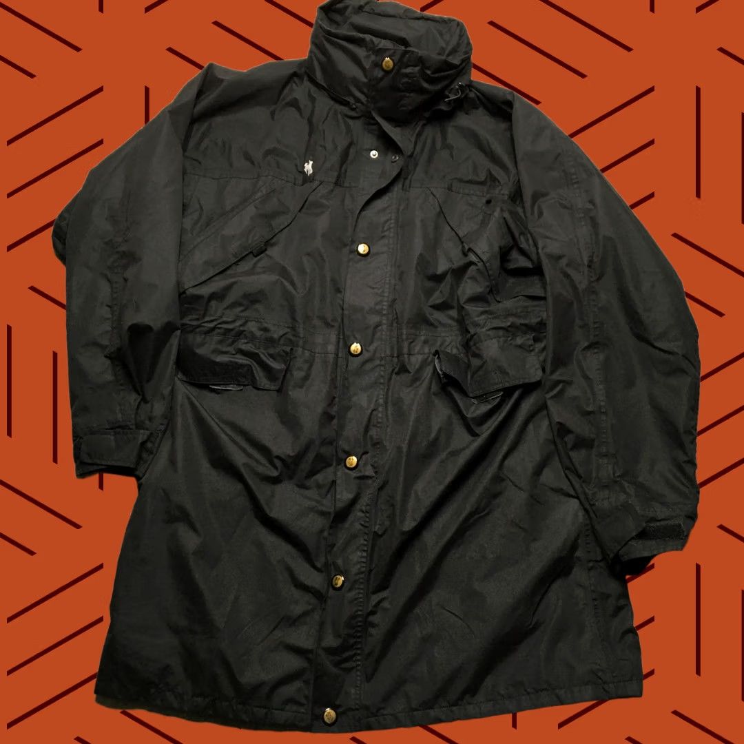 Wyoming Traders Coat Mens 2XL Black Hooded Parka Snap Front Ranch Riding Coat Rain Shirt