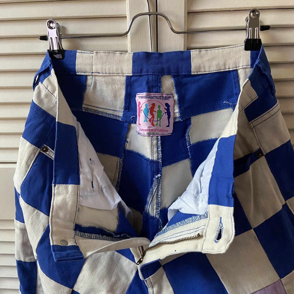 KidSuper Studios Blue White Check Straight Fit Pants Patch