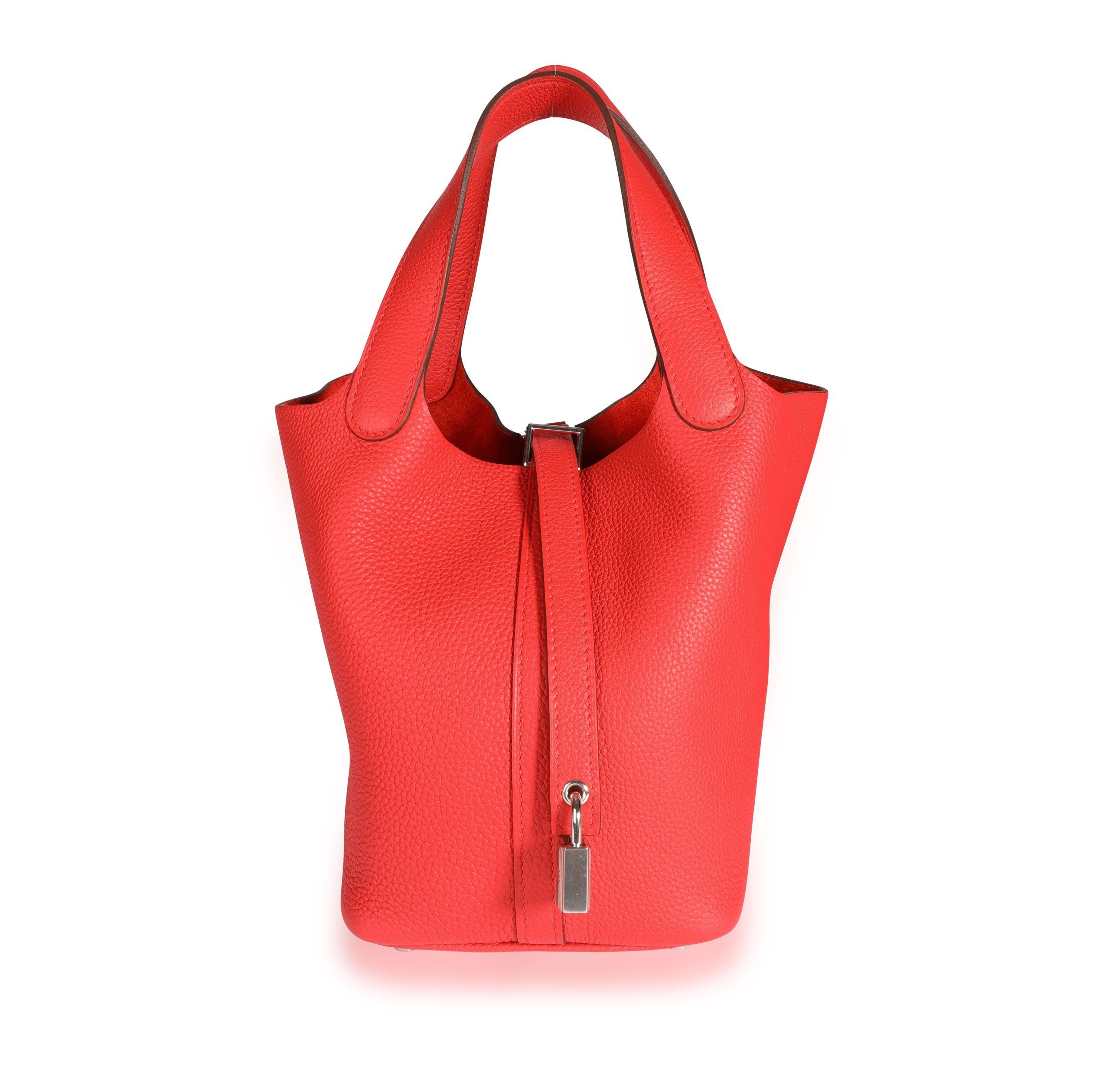 image of Hermes Nib Hermès Rouge De Coeur Clémence Leather Picotin Lock 18 Phw in Red, Women's