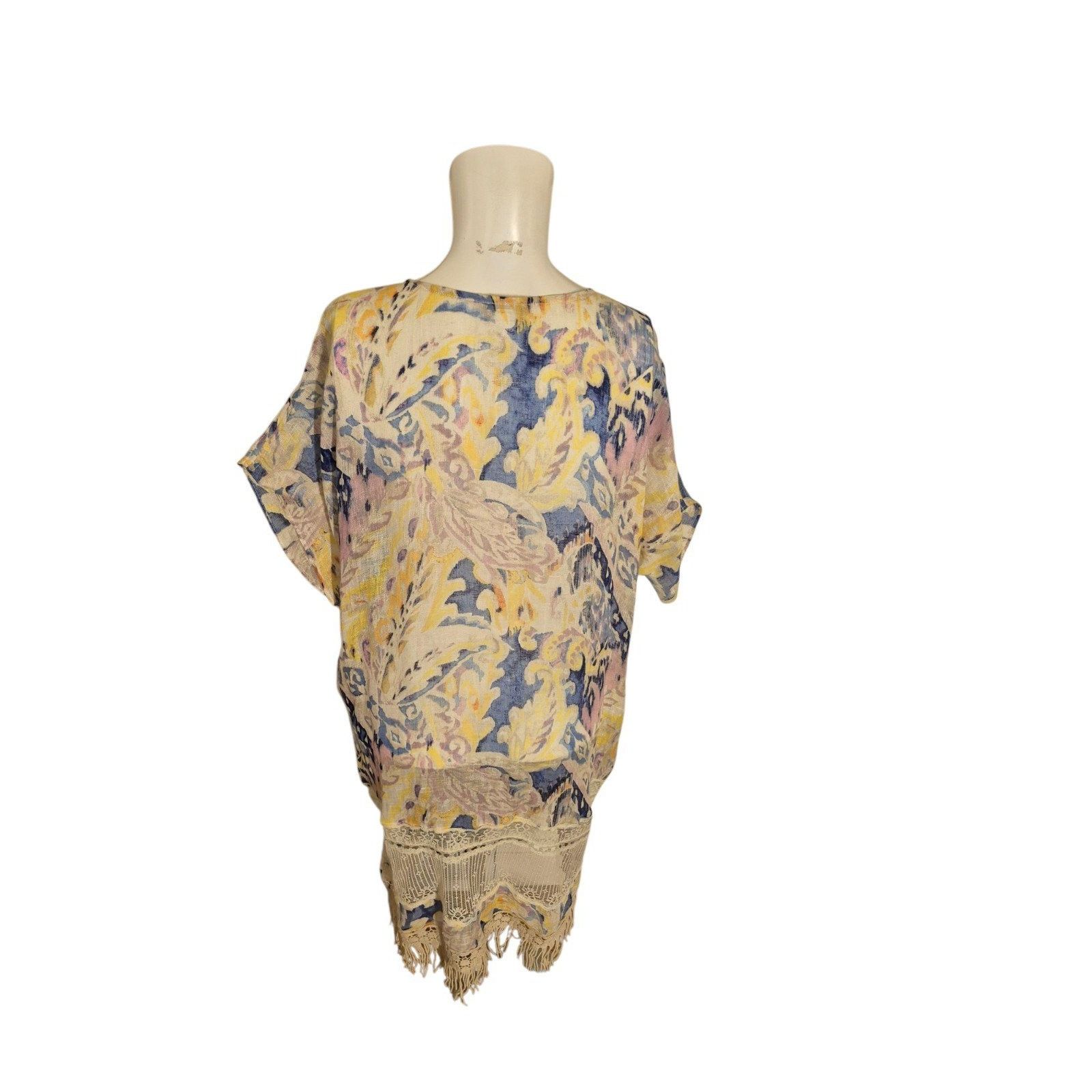 Chicos Chico's Linen Swim Cover Boho Tunic Top Dress Watercolor Fri Size M / US 6-8 / IT 42-44 - 4 Thumbnail