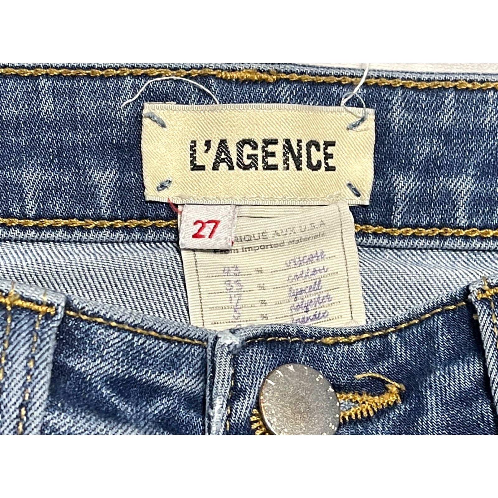L'AGENCE L’AGENCE Blue Skinny Jeans Margot High Rise Ankle 27 Black Satin Stripe Women Regular Jeans 5-Pocket 90s Style Size 27" / US 4 / IT 40 - 2 Thumbnail