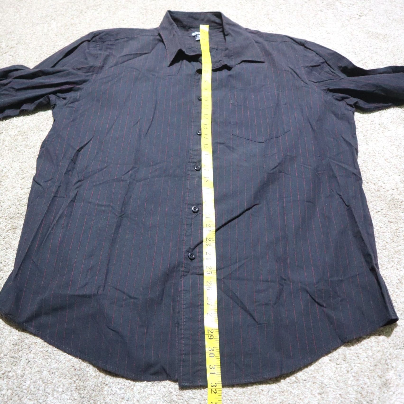 George VINTAGE George Shirt Adult XL Black Striped Button-Up Long Sleeve 46-48 Mens Size 46R - 6 Thumbnail