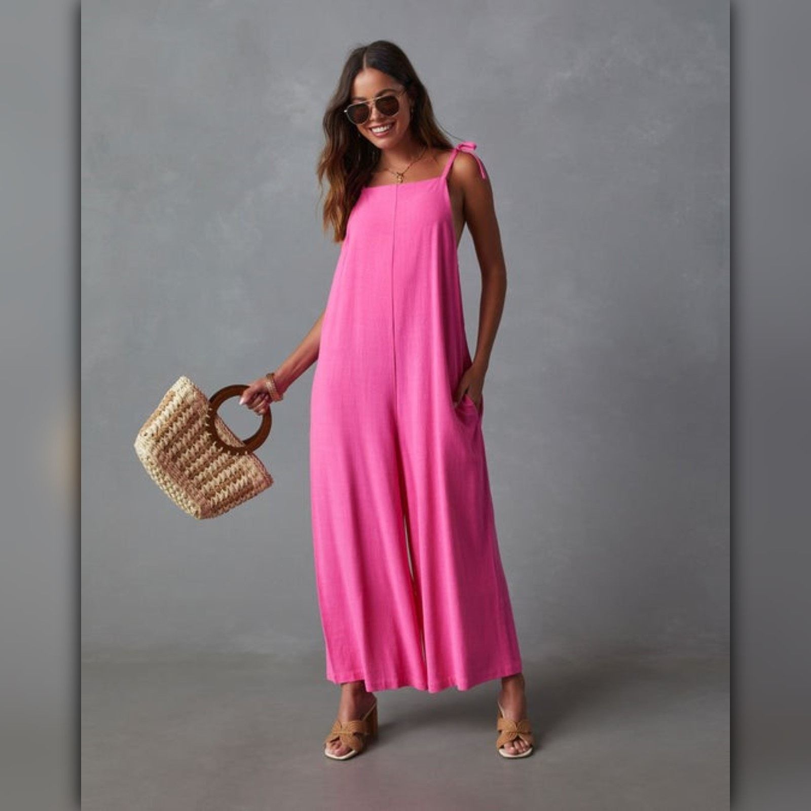 Nordstrom • A058 • (L) NWT Vici Pocketed Linen Blend Relaxed Jumpsuit Size 34" / US 12 / IT 48 - 1 Thumbnail