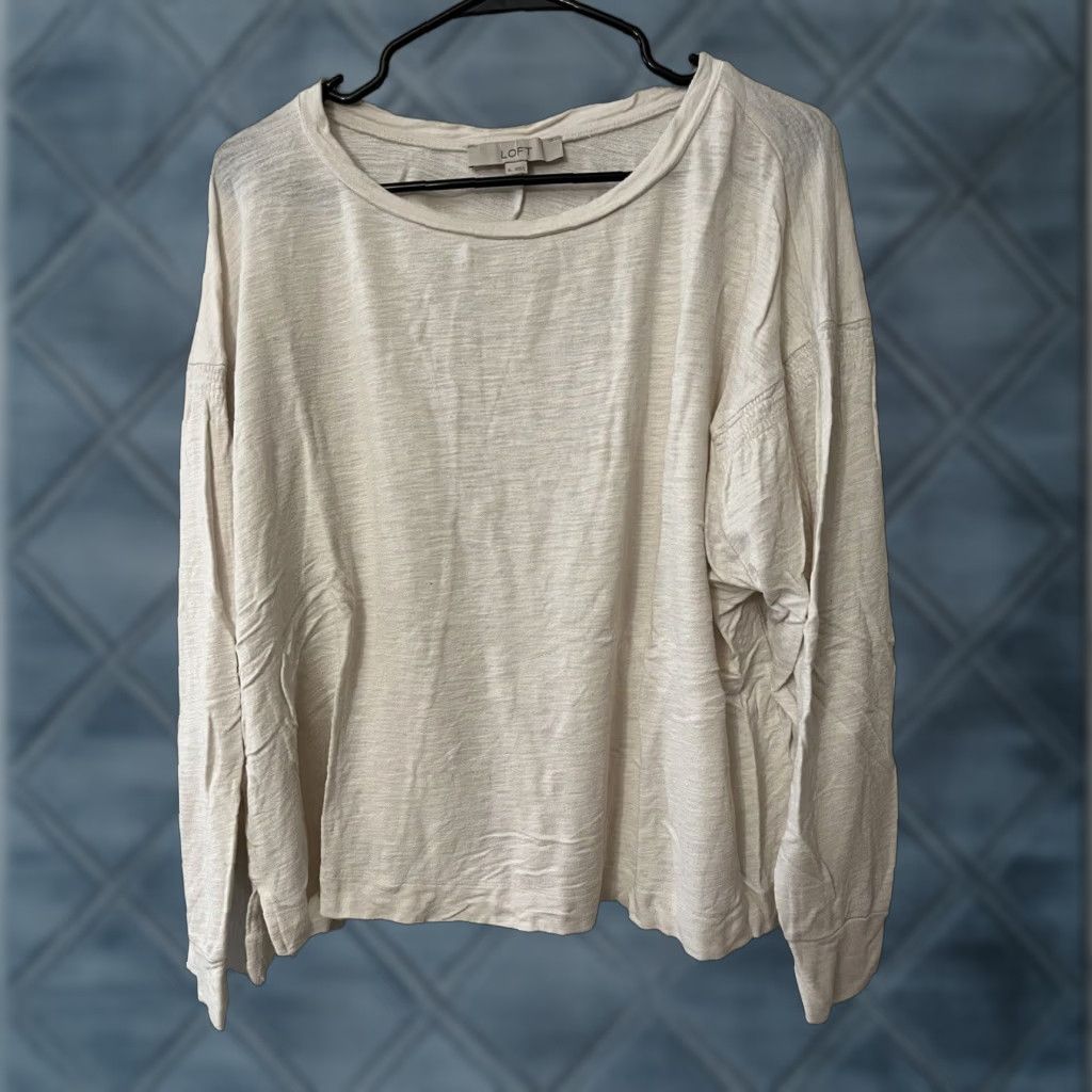 Loft VINTAGE LOFT Womens Sweater Pullover Knit Crew Neck Long-Sleeve Casual Winter XL White Cotton Blend Size XL / US 12-14 / IT 48-50 - 1 Thumbnail