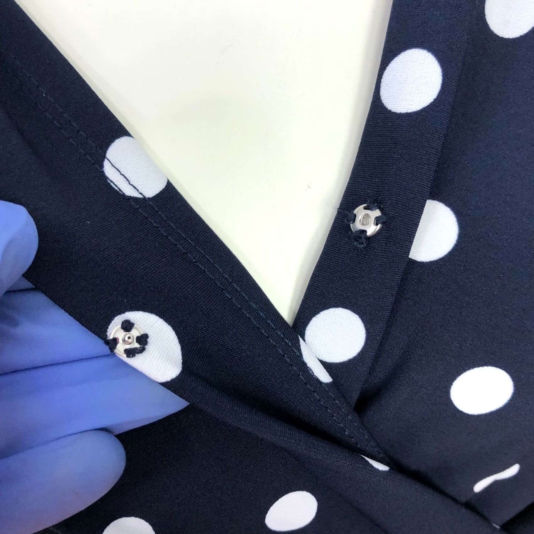 Vintage Susan Graver Polka Dot Blue Faux Wrap Dress Pettite XSP Sleeveless V-Neck A-Line Knee Length Womens PXS MINT Size XS / US 0-2 / IT 36-38 - 4 Thumbnail