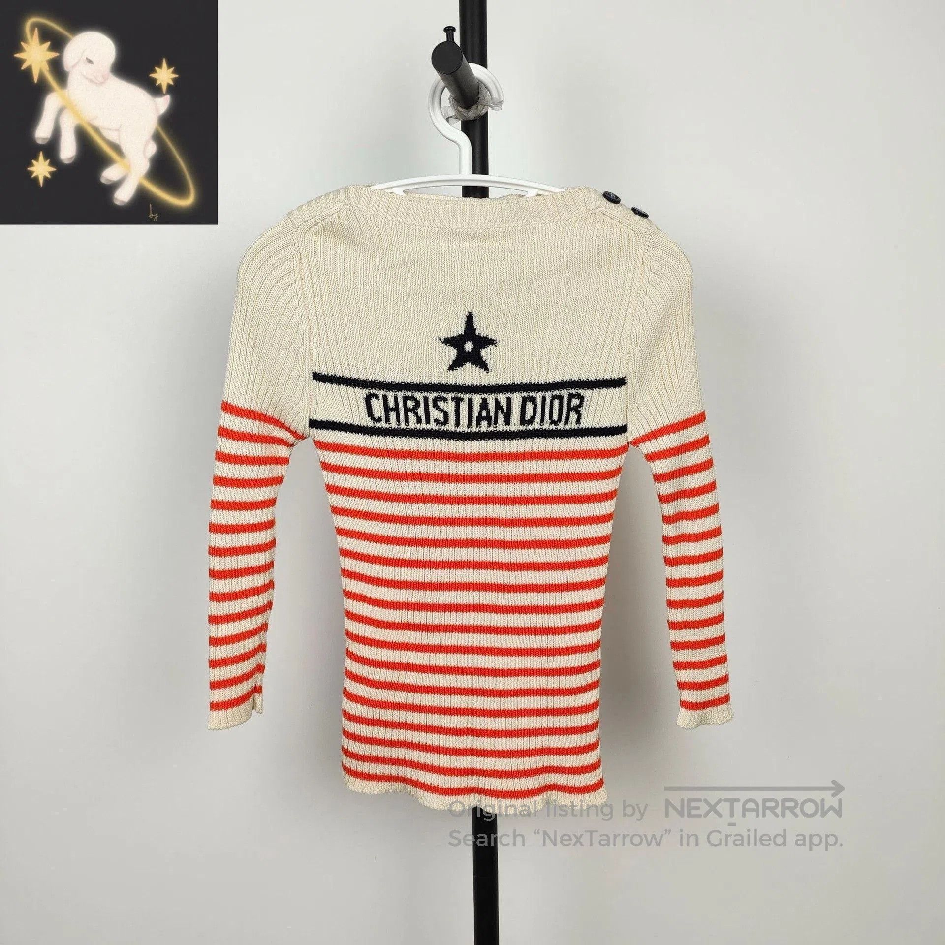 Dior Dior Cream Crewneck Striped Sleeve Sweater. Size XS / US 0-2 / IT 36-38 - 1 Thumbnail