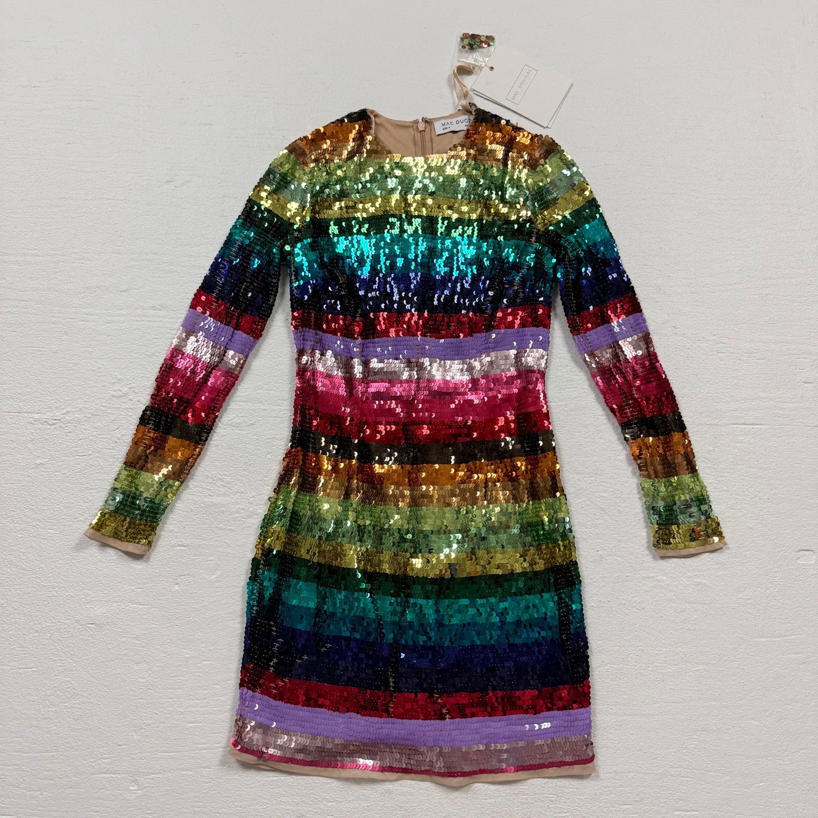 Mac Duggal Rainbow Sequin Long Sleeve Mini Dress Size 0