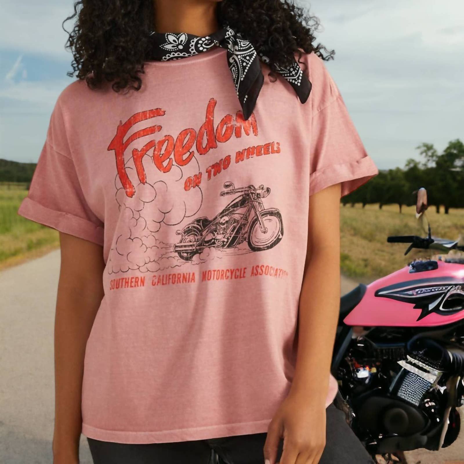 Designer GIRL DANGEROUS Freedom On Two Wheels Tee In Pink Grailed