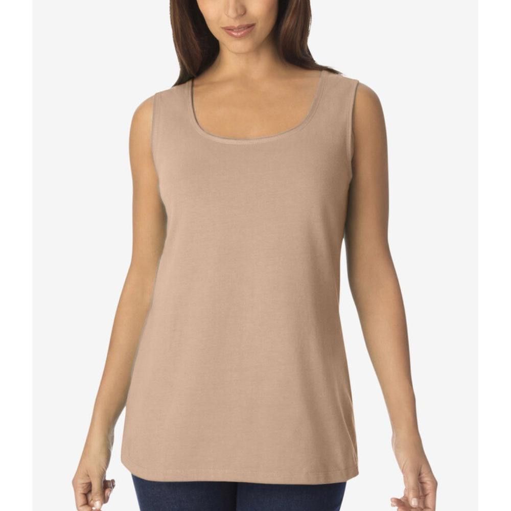 Designer Roaman’s l Stretch Cotton Horseshoe Neck Tank Tan 1X Size XL / US 12-14 / IT 48-50 - 9 Thumbnail