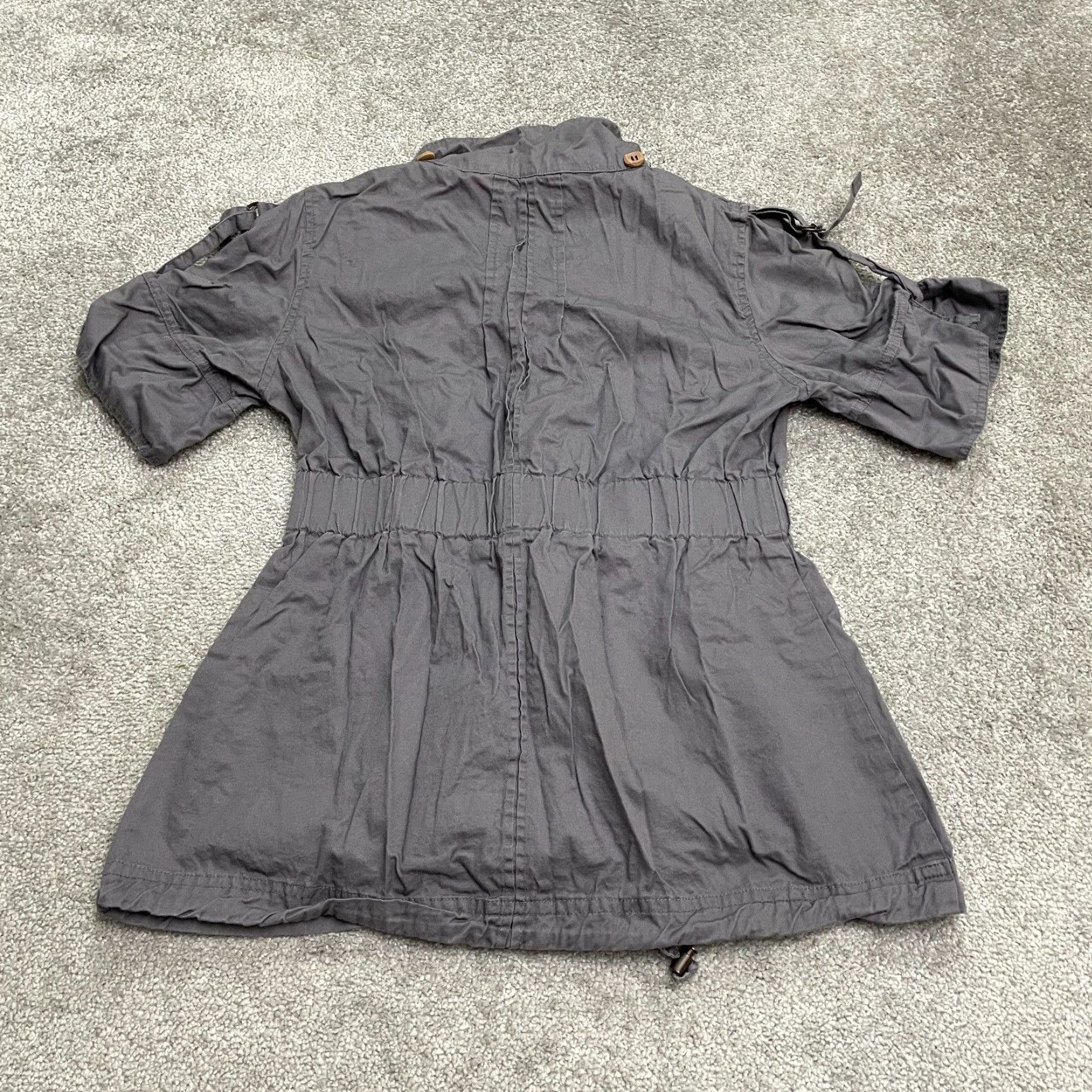 Vintage LAST KISS Jacket Womens L Gray Full Zip Belted Pockets Short Sleeve Casual Mid-Length All Seasons Size 36" / US 14 / IT 50 - 3 Thumbnail