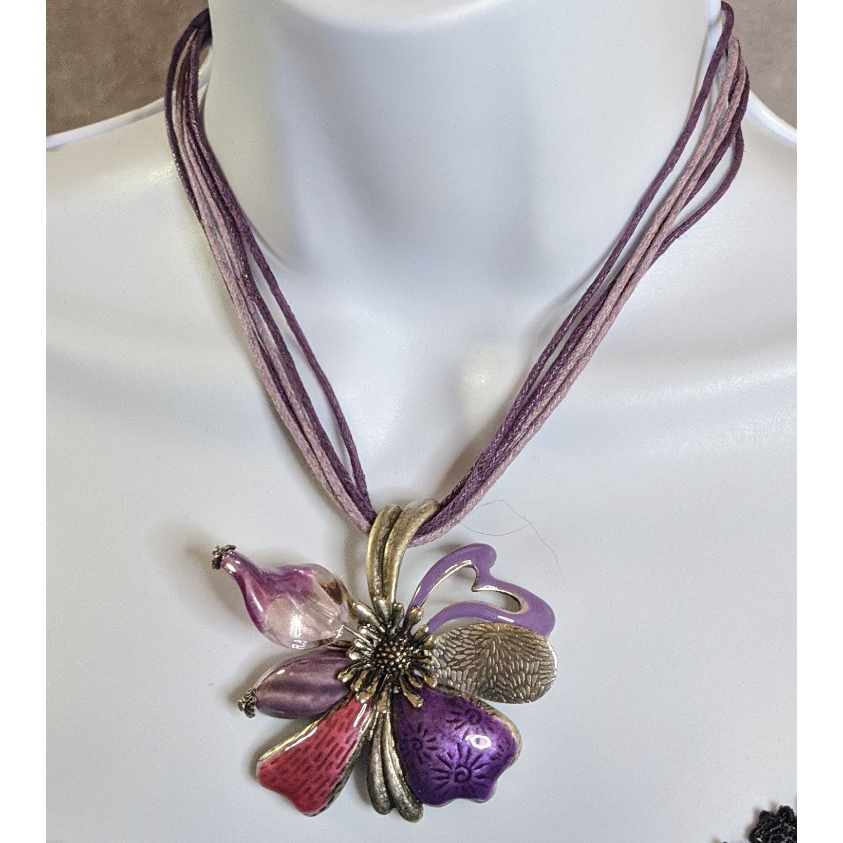Other Fairycore Floral Multi-Layer Purple Cord Necklace With Enam Size ONE SIZE - 5 Thumbnail