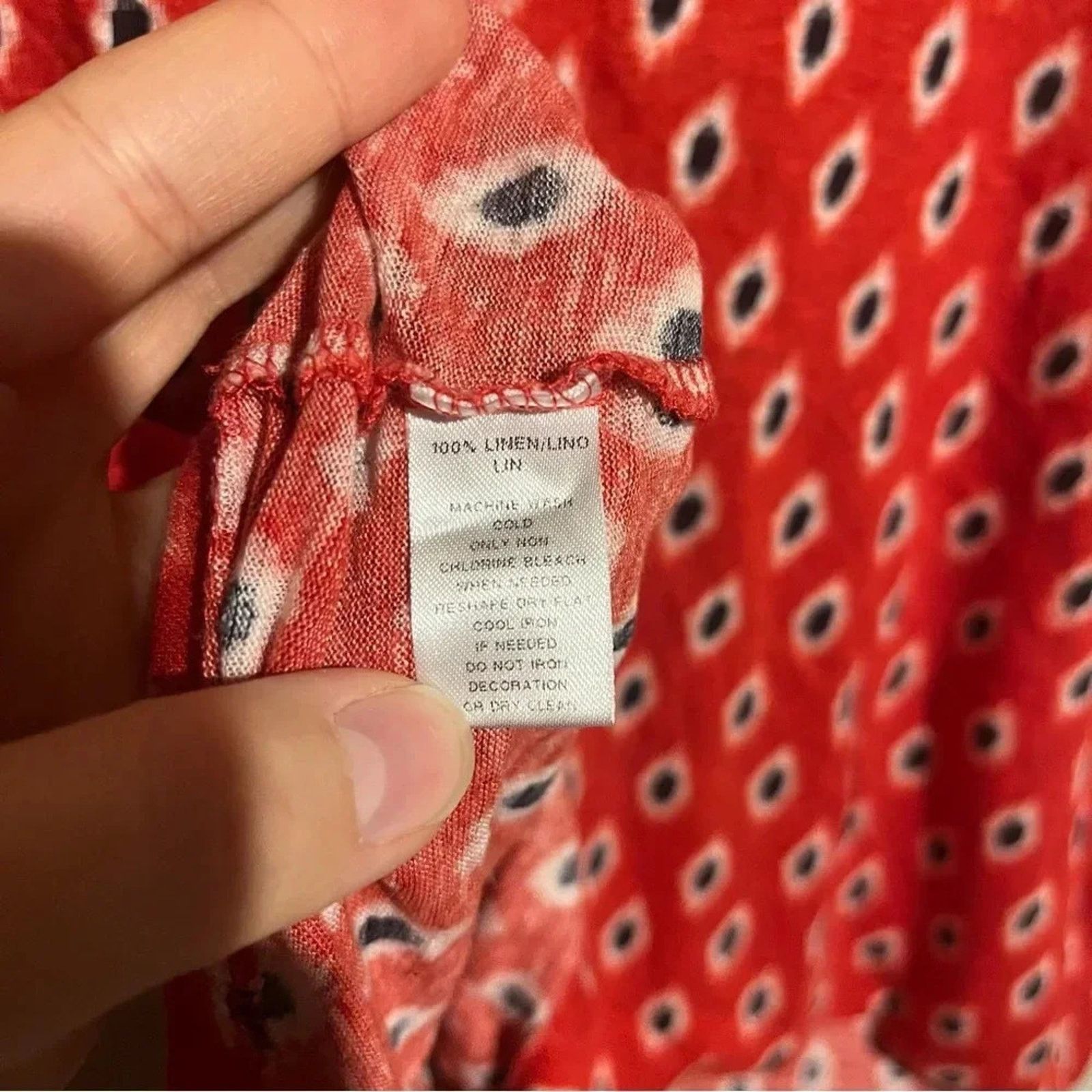 Loft Loft Women's 100% Linen Shirt Size M Red Dot Pattern Size M / US 6-8 / IT 42-44 - 6 Thumbnail