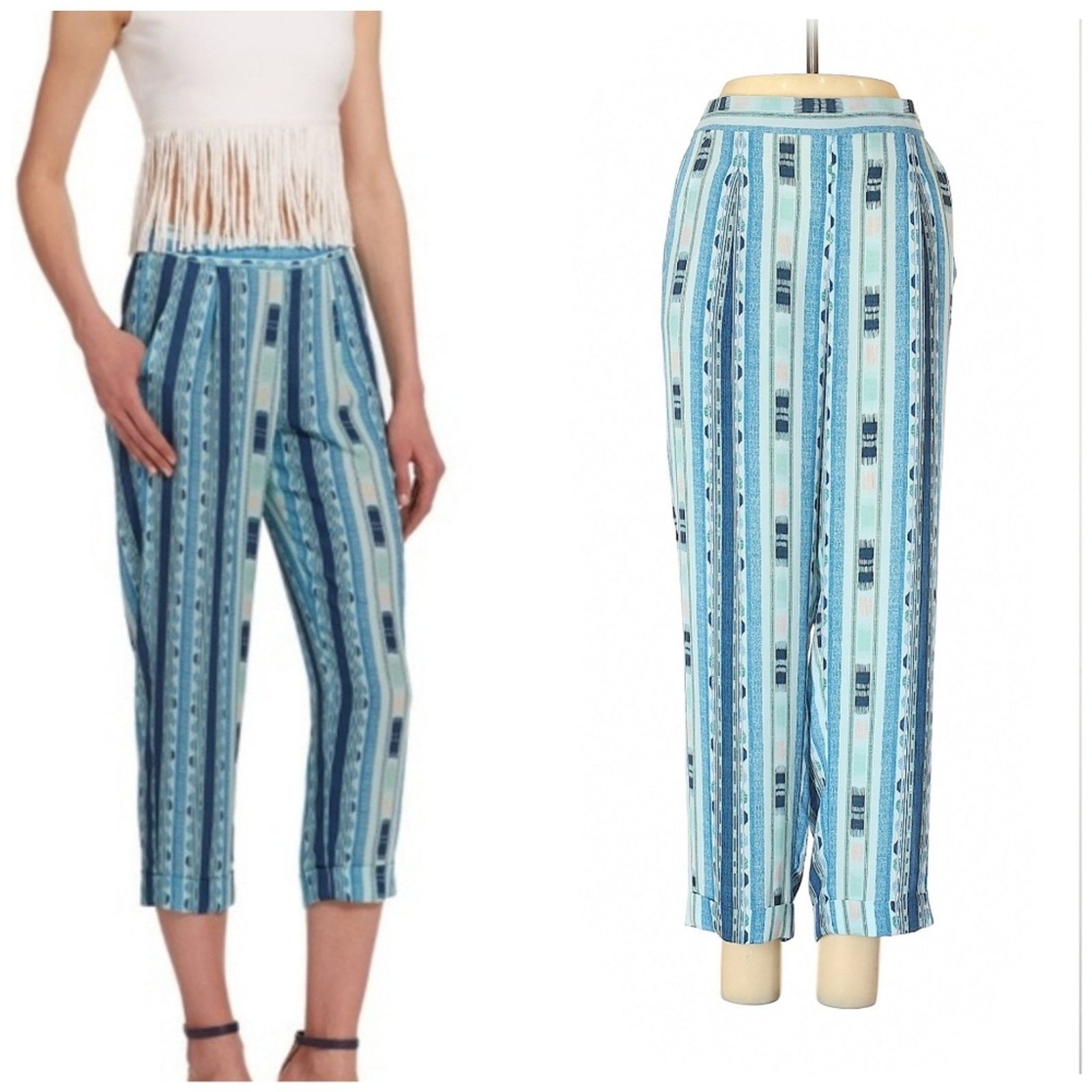 Bcbgmaxazria VINTAGE BCBGMAXAZRIA Y2K Cedric Blue Abstract Print Pants Size 28" / US 6 / IT 42 - 1 Thumbnail