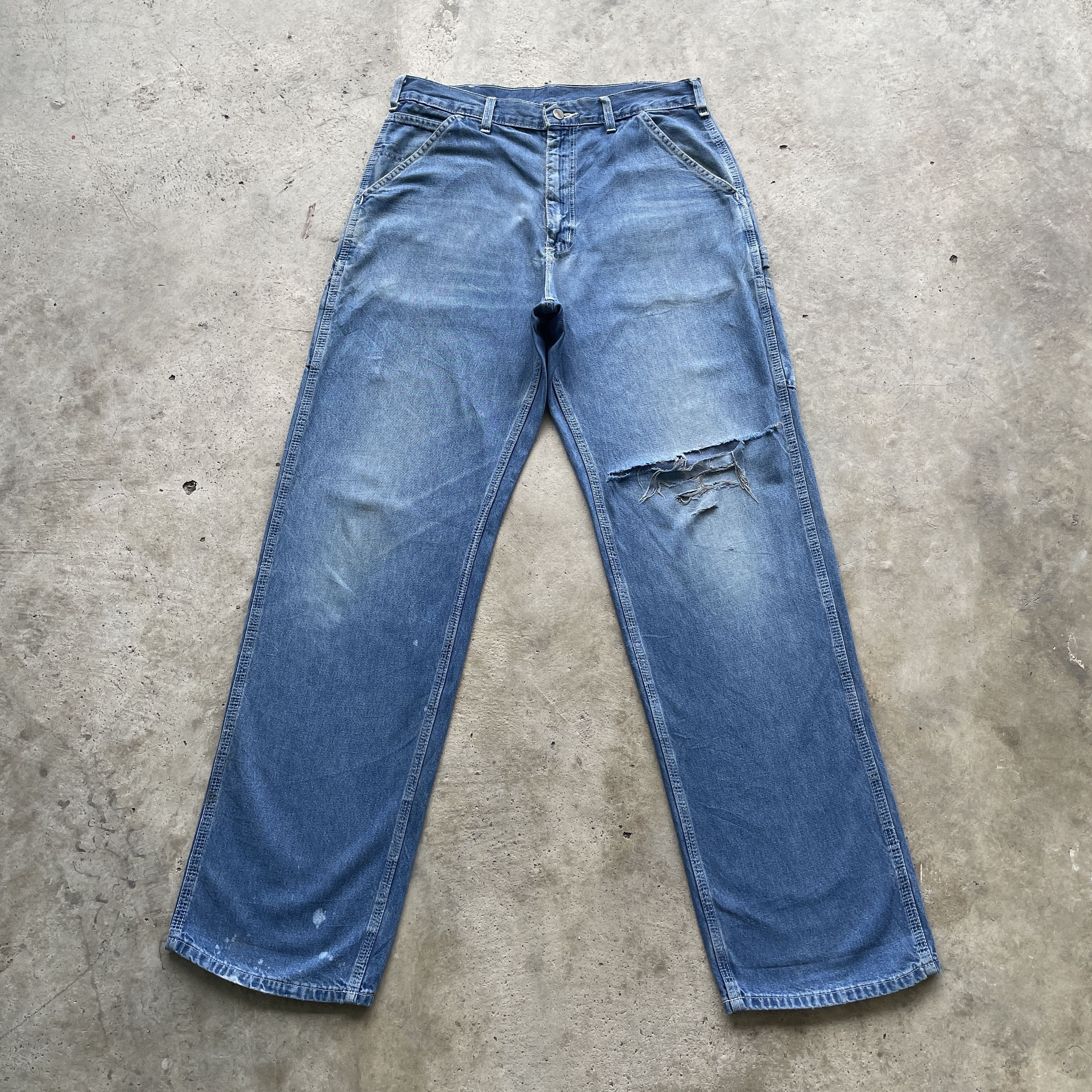 Carhartt W33 VINTAGE CARHARTT CARPENTER FADED RIPPED PANTS JEANS Size US 33 - 3 Thumbnail