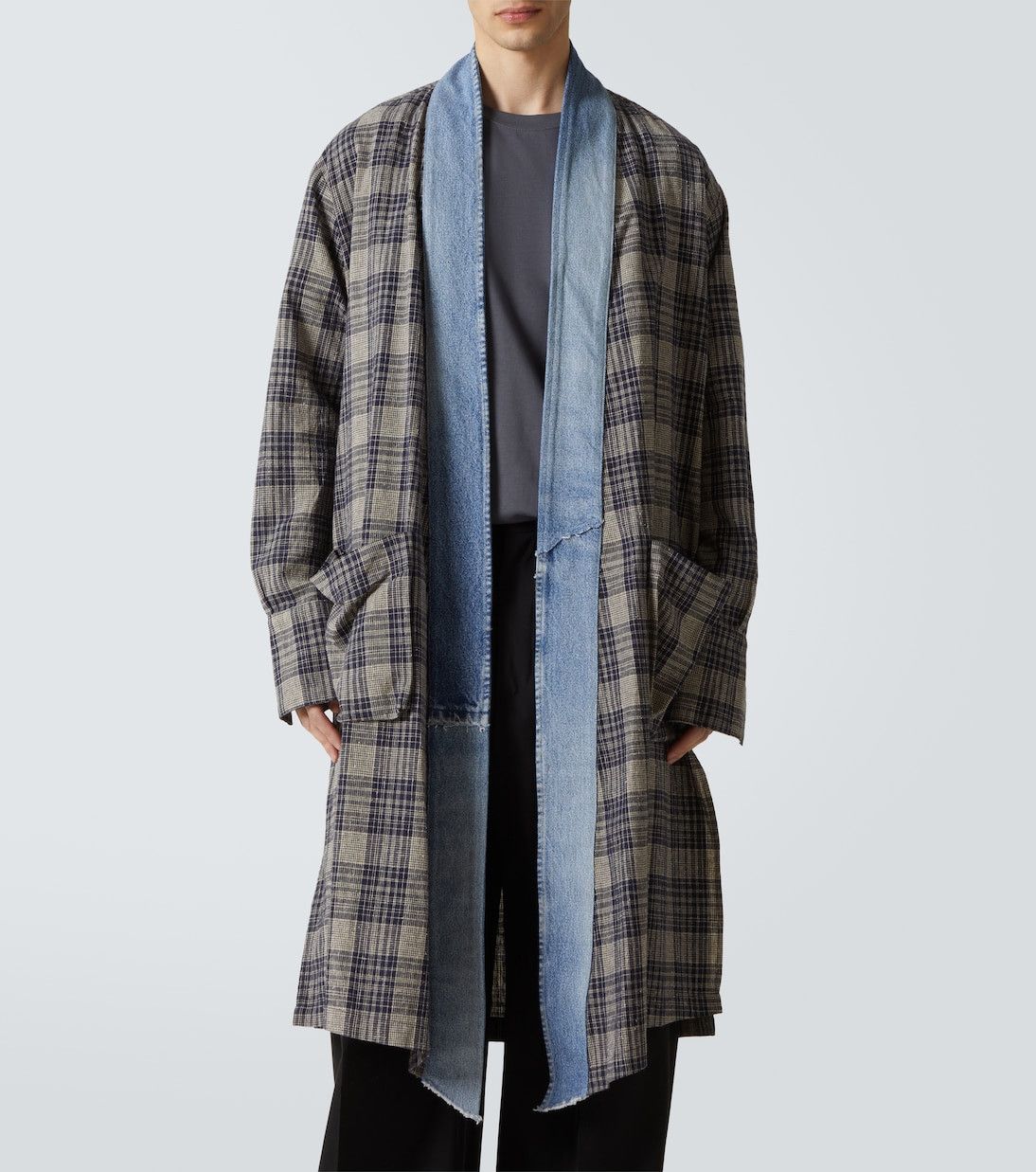 Greg Lauren $1600 Greg Lauren Plaid Denim-Trim Long GL1 kimono robe Size US XXL / EU 58 / 5 - 1 Thumbnail