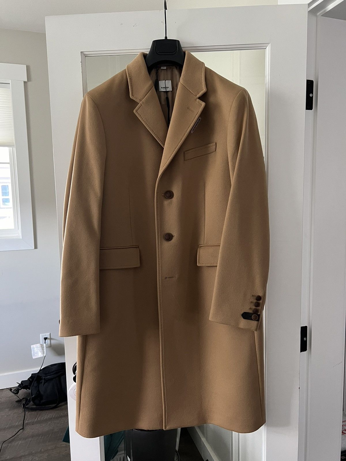 image of Burberry Camel Overcoat, Men's (Size Large)