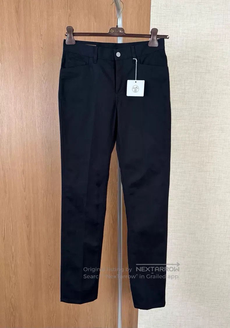 Hermes Hermes Black Cotton Straight Leg Trousers W/ Zipper Details