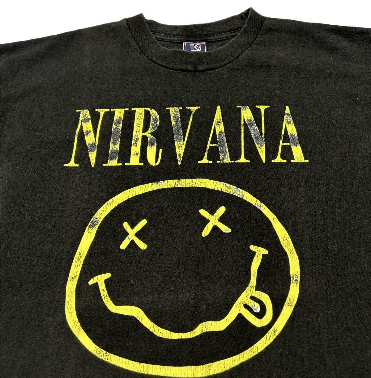 Vintage VTG Y2K Nirvana Smiley Face Black T Shirt Grunge Band Tee Size US XXL / EU 58 / 5 - 2 Thumbnail