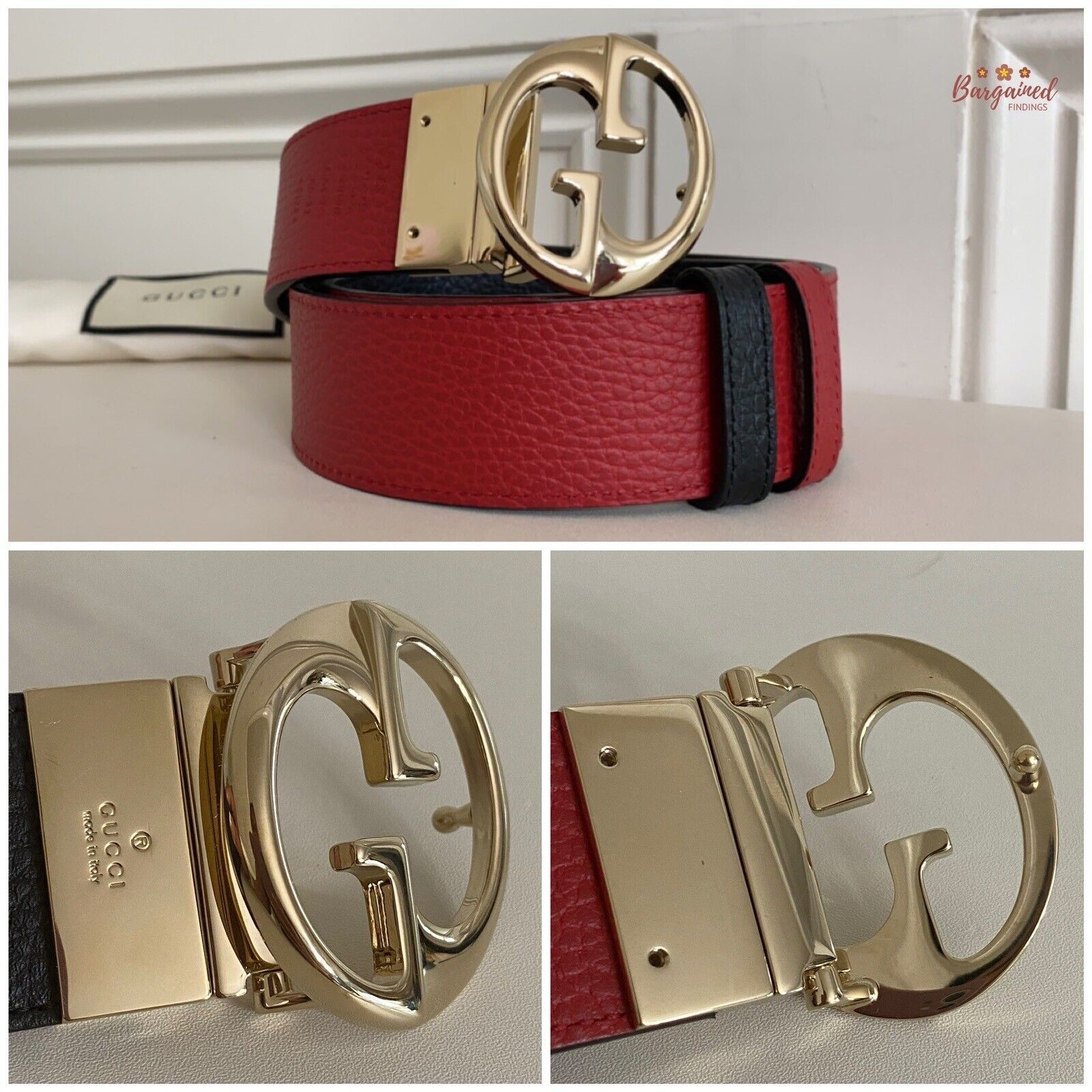 Gucci Gucci Black/Red Pebbled Calfskin 1973 Reversible Buckle Belt Size ONE SIZE - 8 Thumbnail