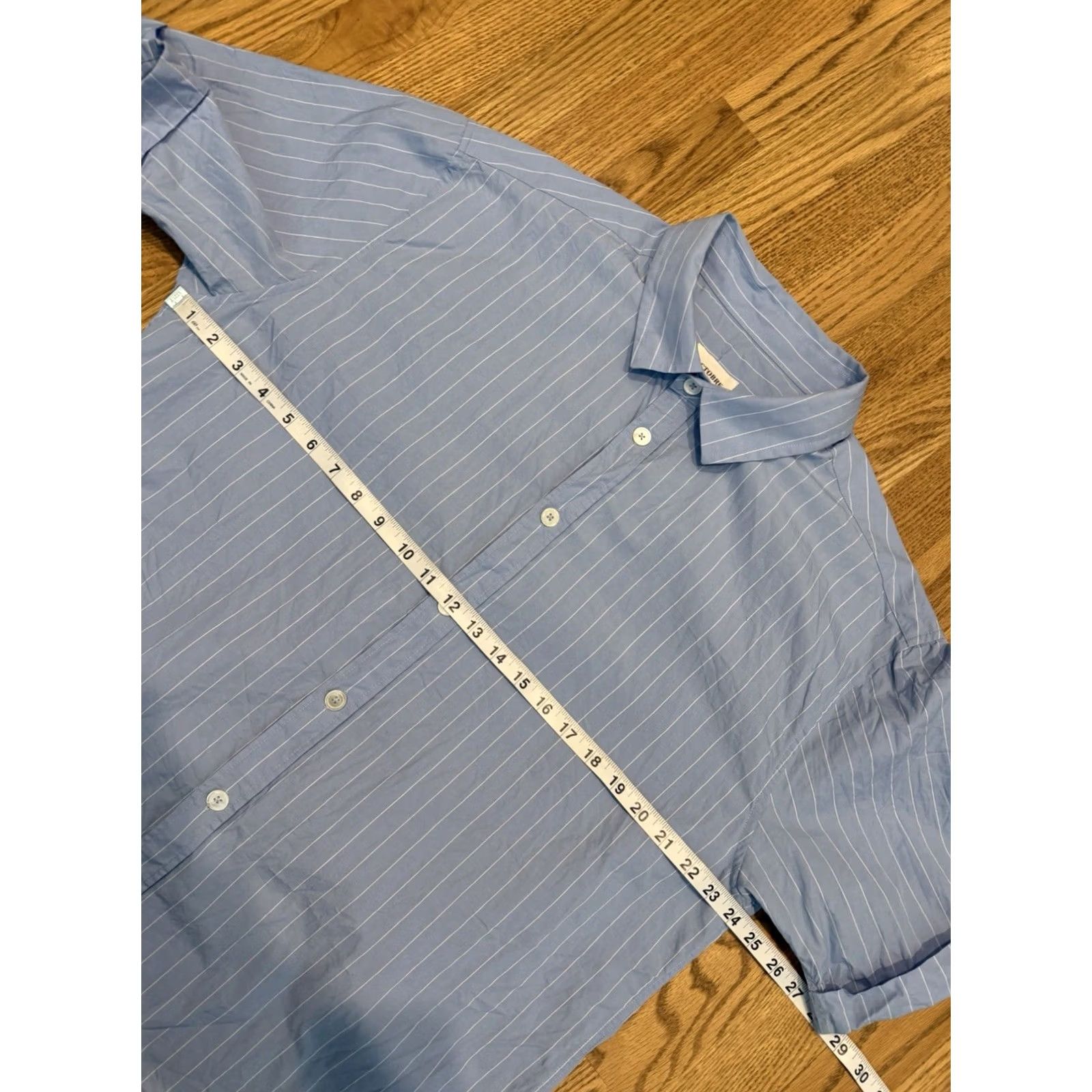 Vintage Octobre Editions Button-Up Cotton Shirt Mens XL Short Sleeve Sezane Stripe Blue Size US XL / EU 56 / 4 - 6 Thumbnail