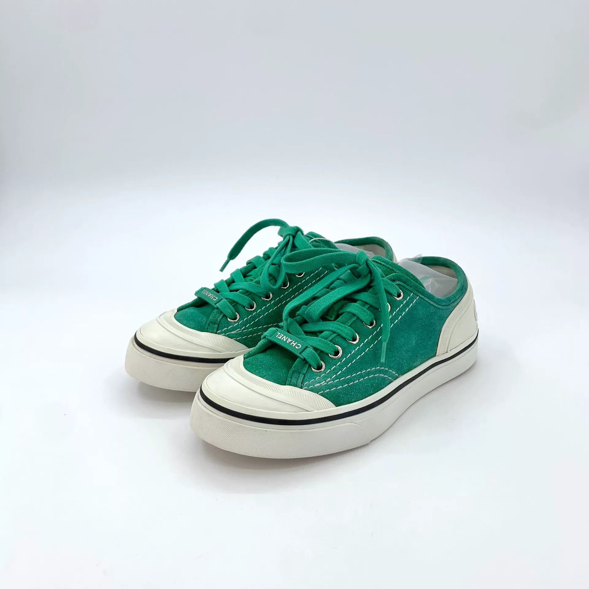 Chanel Chanel Green Canvas Lace-Up Sneakers Size US 6 / IT 36 - 1 Thumbnail