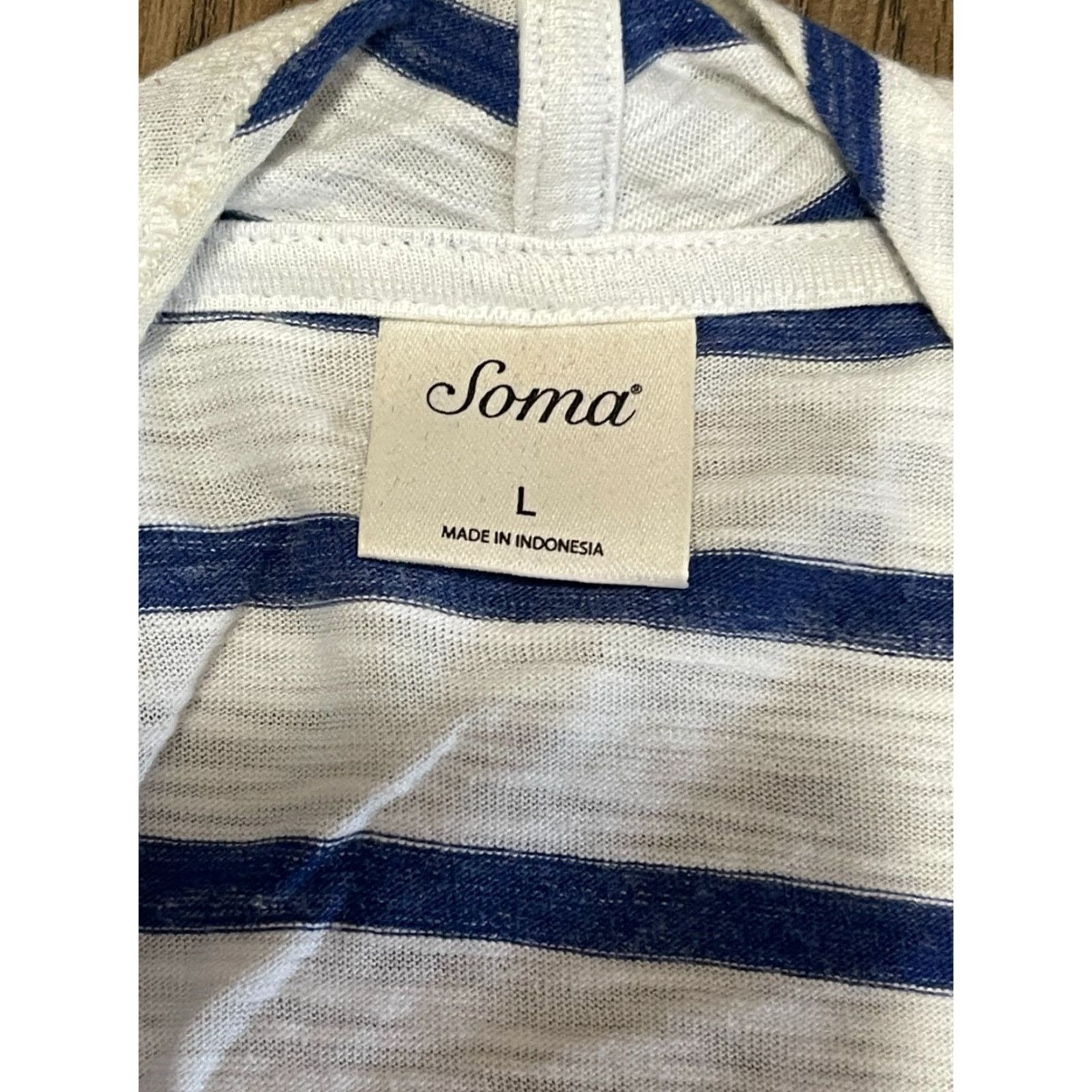 Vintage Soma Sweater Cardigan, Women's L, White Blue Striped Open, Regular Fit, Casual, 3-Season Womens Size L / US 10 / IT 46 - 7 Thumbnail