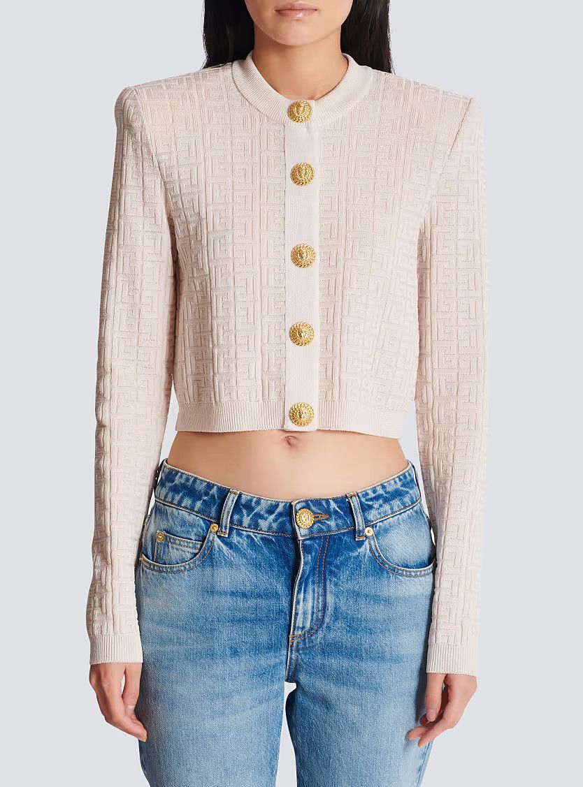 Balmain o1s1wg111225 Labyrinth Knit Cardigan in Beige Size XL / US 12-14 / IT 48-50 - 4 Thumbnail