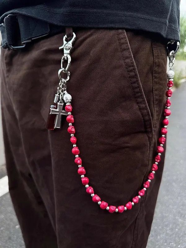Jewelry Red Pine Stone Skull Cleanfit Wallet Chain ,Jeans Chain Size ONE SIZE - 7 Thumbnail