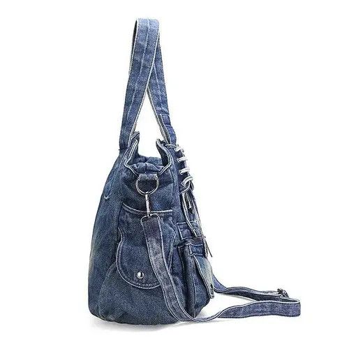 Vintage Y2k Casual Denim Tote Bag Hobo Bag with Pockets Size ONE SIZE - 4 Thumbnail